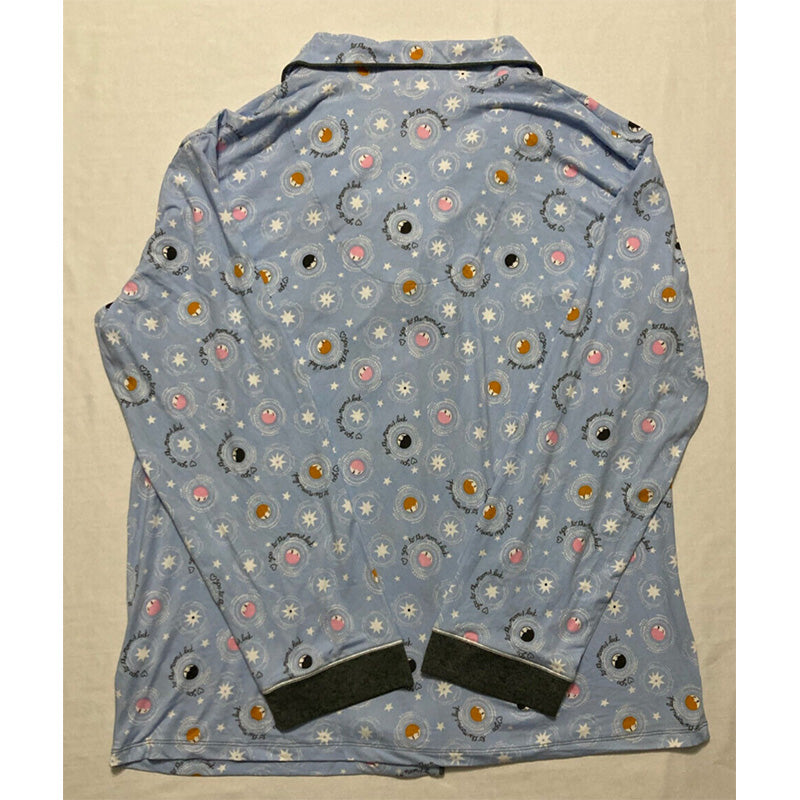 Cuddl Duds Printed Knit Only Notch Collar Top Blue L