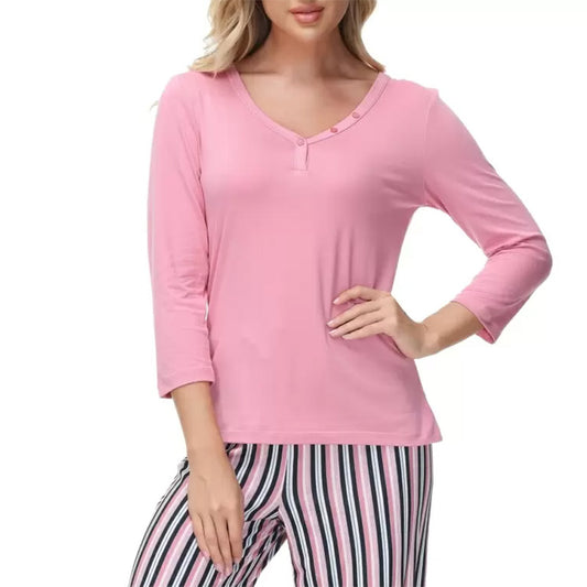 INK + IVY Henley Tee Only Pajama Top Pink M