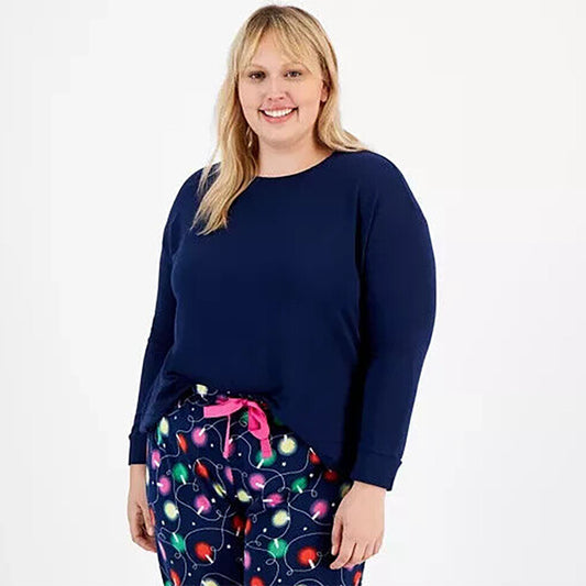Jenni Long Sleeve Mix It Packaged Only Pajama Top Navy Xmas 2X
