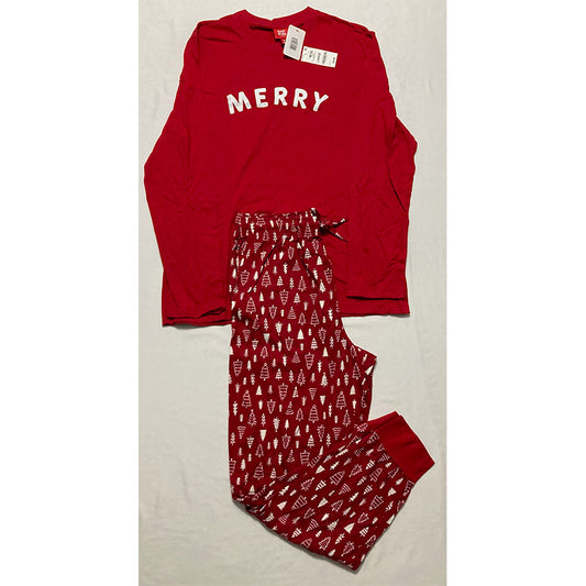 FAMILY PJs Men Sets Red Elastic Band Graphic Long Sleeve Red L