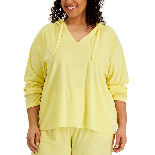 Rebellious One Trendy Plus Size Loop Terry Only Hoodie Yellow 4X