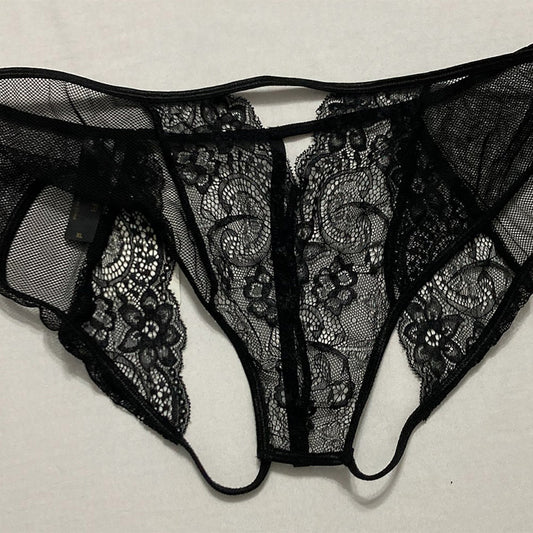 Glitter Sexy Underwear Panty Out Lace Black XL