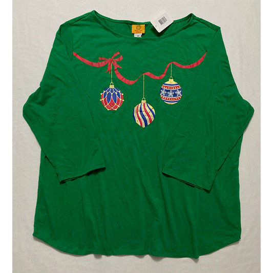 Ruby Rd Plus Size Holiday Only Pajama Top Green 3X
