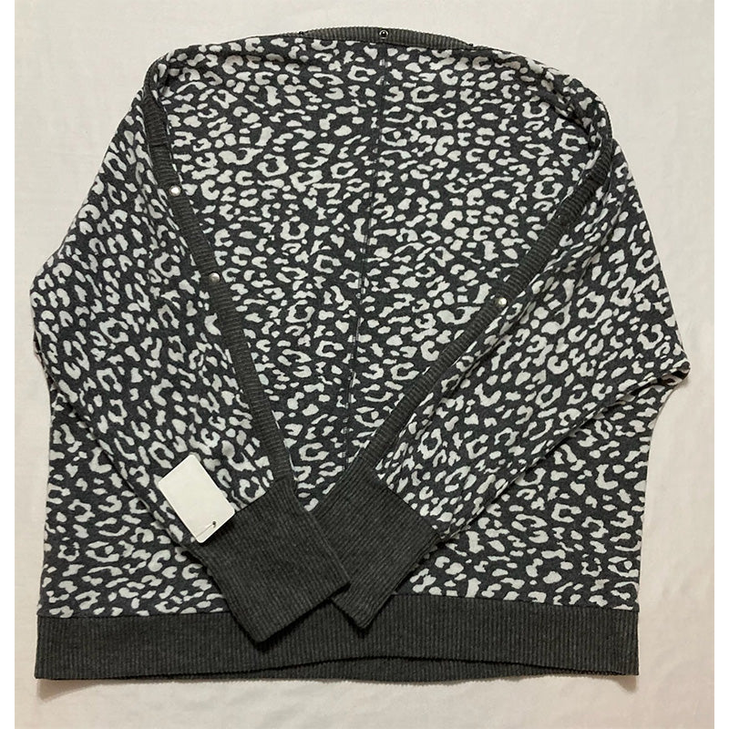 Vince Camuto Animal Print Boat Neck Button Detail Sleeve Shirt M