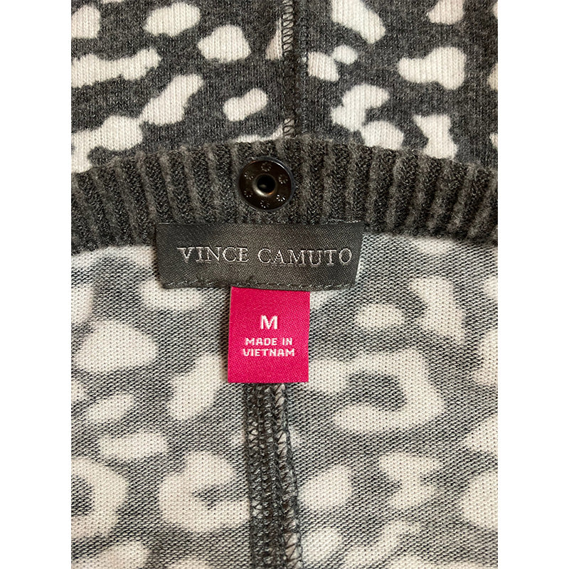 Vince Camuto Animal Print Boat Neck Button Detail Sleeve Shirt M
