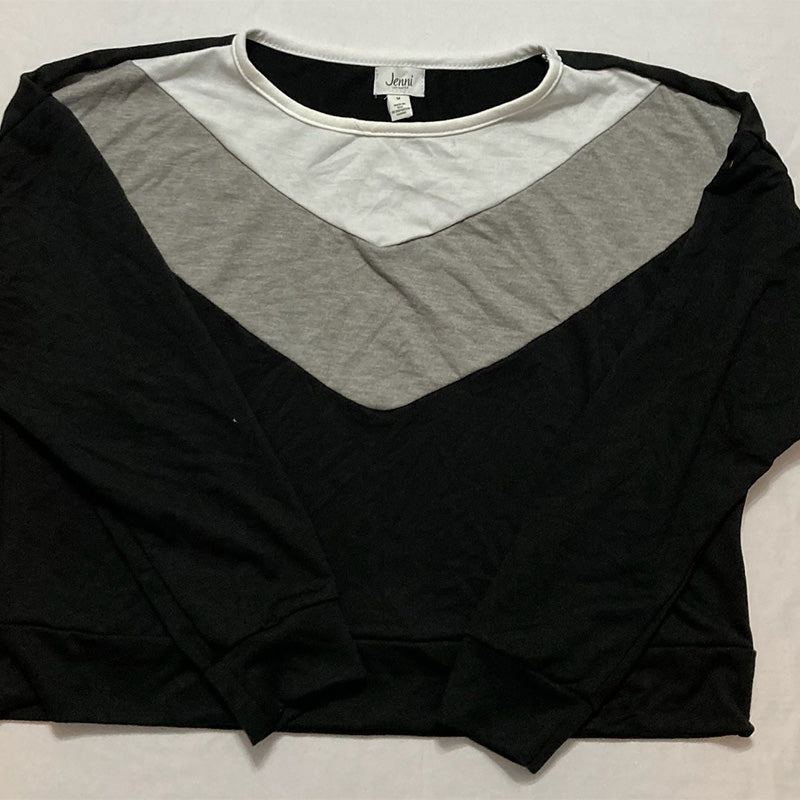Jenni Chevron Stripe Loungewear Only Pajama Top Black and Grey M