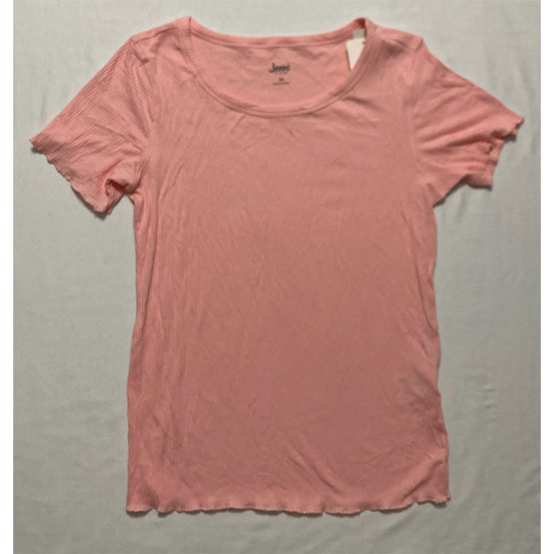 Jenni Lettuce Edge Solid Ribbed Sleep T-Shirt Coral XS