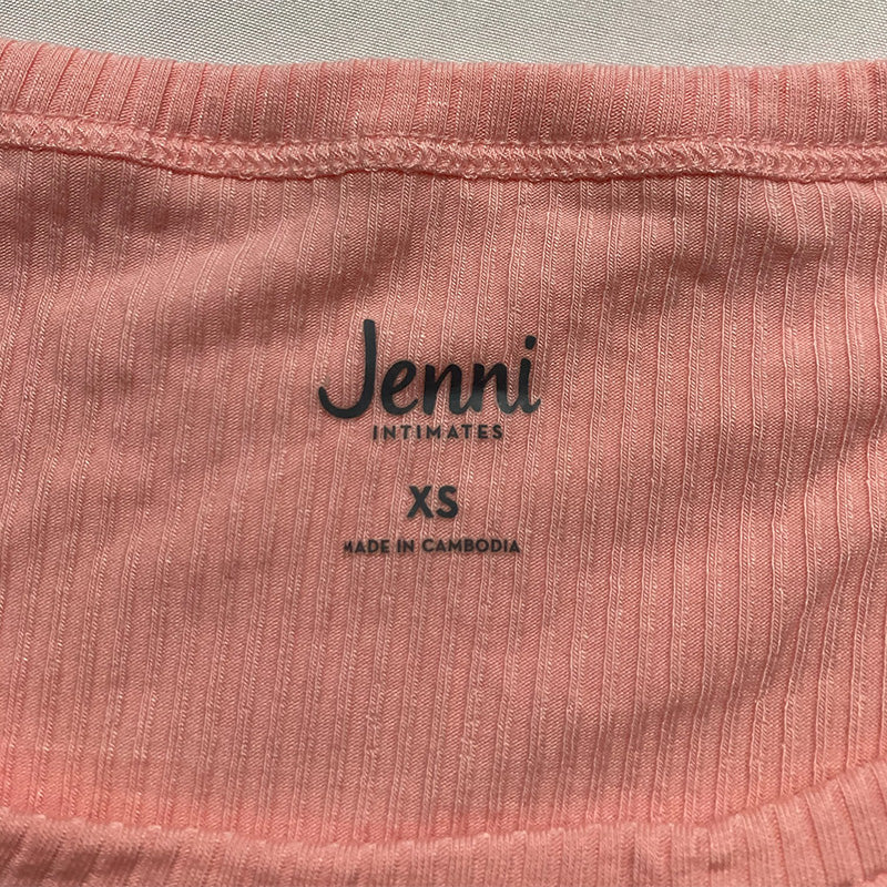 Jenni Lettuce Edge Solid Ribbed Sleep T-Shirt Coral XS
