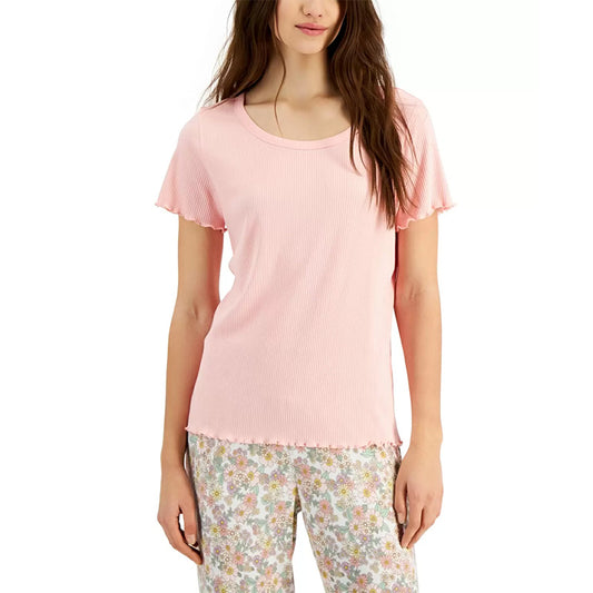 Jenni Lettuce Edge Solid Ribbed Sleep T-Shirt Coral XS