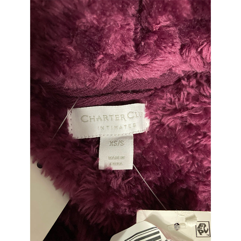 NWD Charter Club Zigzag Long Cozy Plush Wrap Robe Burgundy XS