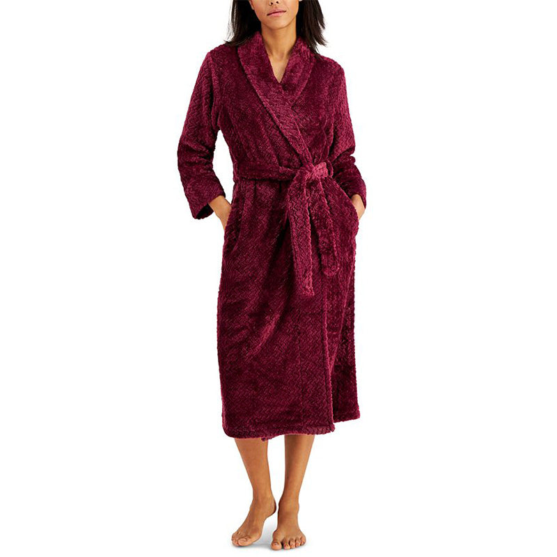 NWD Charter Club Zigzag Long Cozy Plush Wrap Robe Burgundy XS
