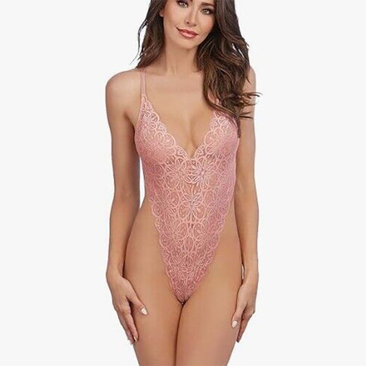 DreamGirl Style Sheer Lace Strappy Backless Body Pink L
