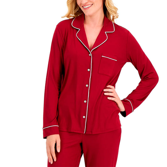Alfani Printed Ultra-Soft Only Pajama Top Beet Red XL