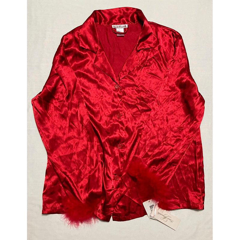 Linea Donatella Marabou Feather Satin Only Pajama Top Ruby L