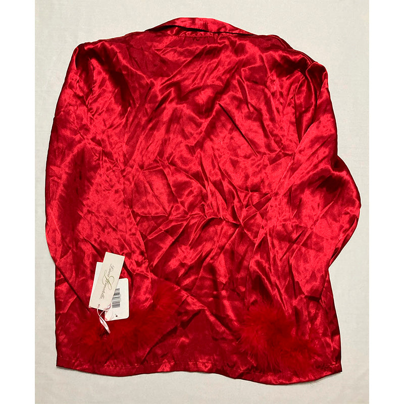 Linea Donatella Marabou Feather Satin Only Pajama Top Ruby L