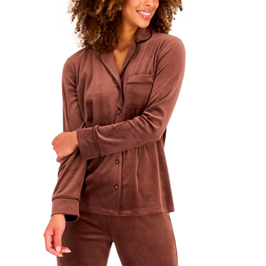 INC Satin Notch Collar Packaged Pajama Top French Coffee M
