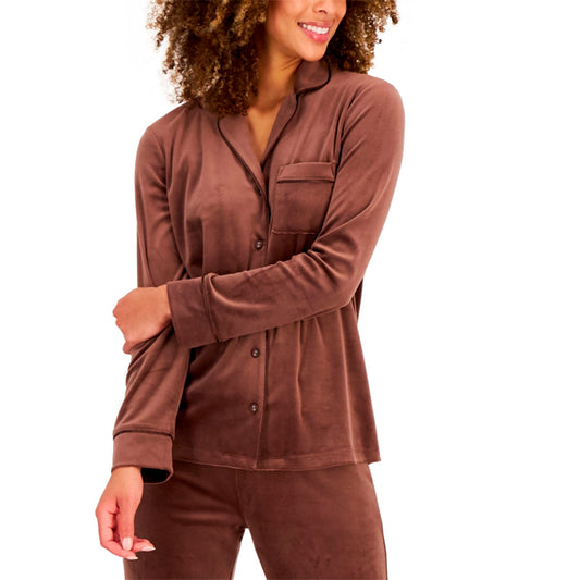 INC Satin Notch Collar Packaged Only Pajama Top French Coffee M