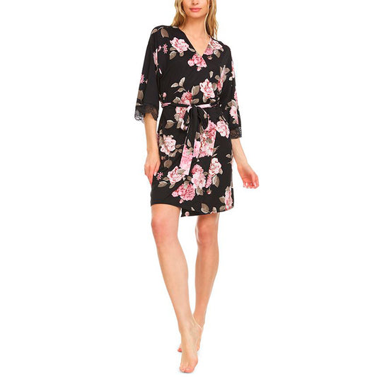 Flora Nikrooz Patterned Pajama Robe Black Floral S