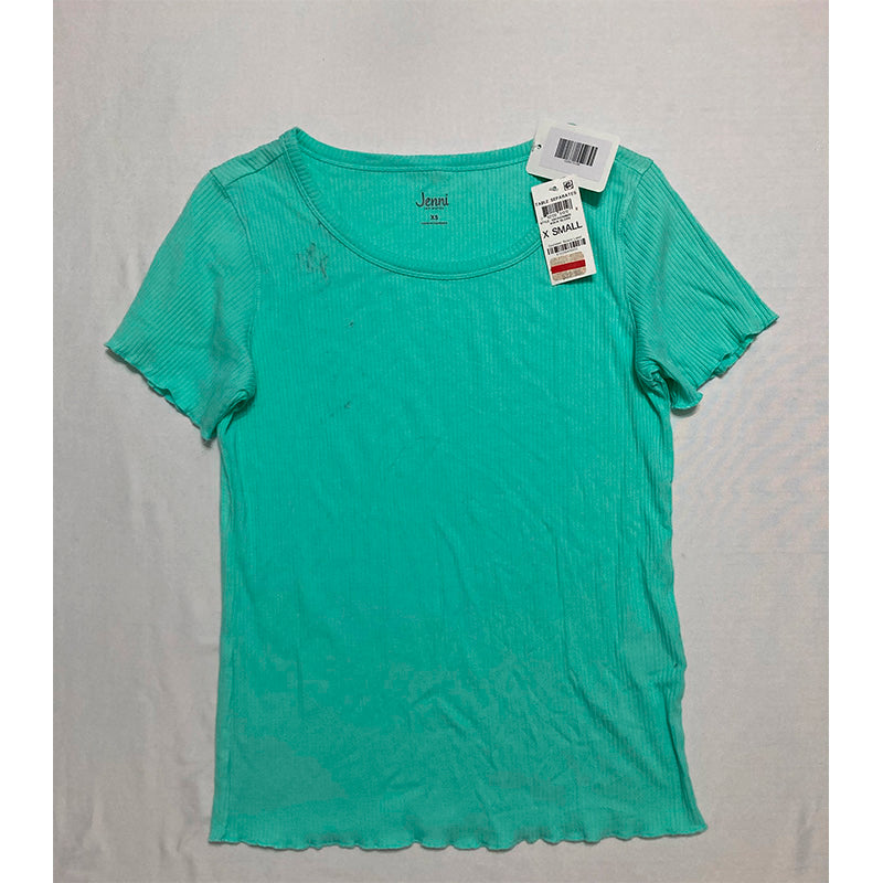 NWD Jenni Lettuce Edge Solid Ribbed Sleep T-Shirt Aqua XS