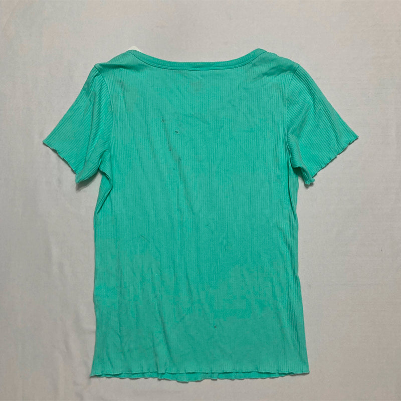 NWD Jenni Lettuce Edge Solid Ribbed Sleep T-Shirt Aqua XS