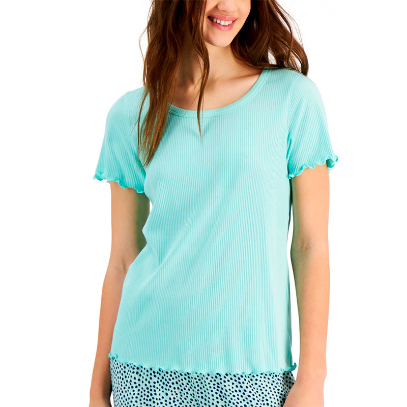 NWD Jenni Lettuce Edge Solid Ribbed Sleep T-Shirt Aqua XS