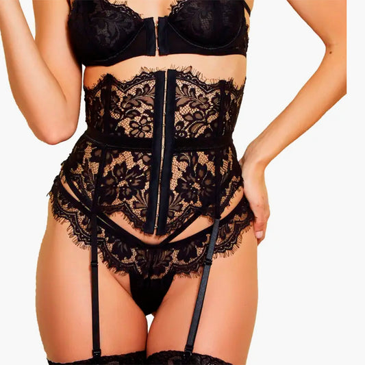 Hauty Eyelash Lace Garter Belt Black XS