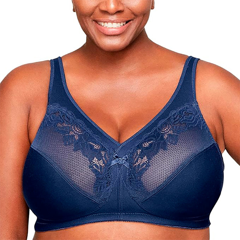 Glamorise Full Figure Wirefree Minimizer Support Bra Blue 38D