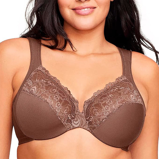 Glamorise Low Cut Wonderwire Lace Bra Underwire Mocha 38DD
