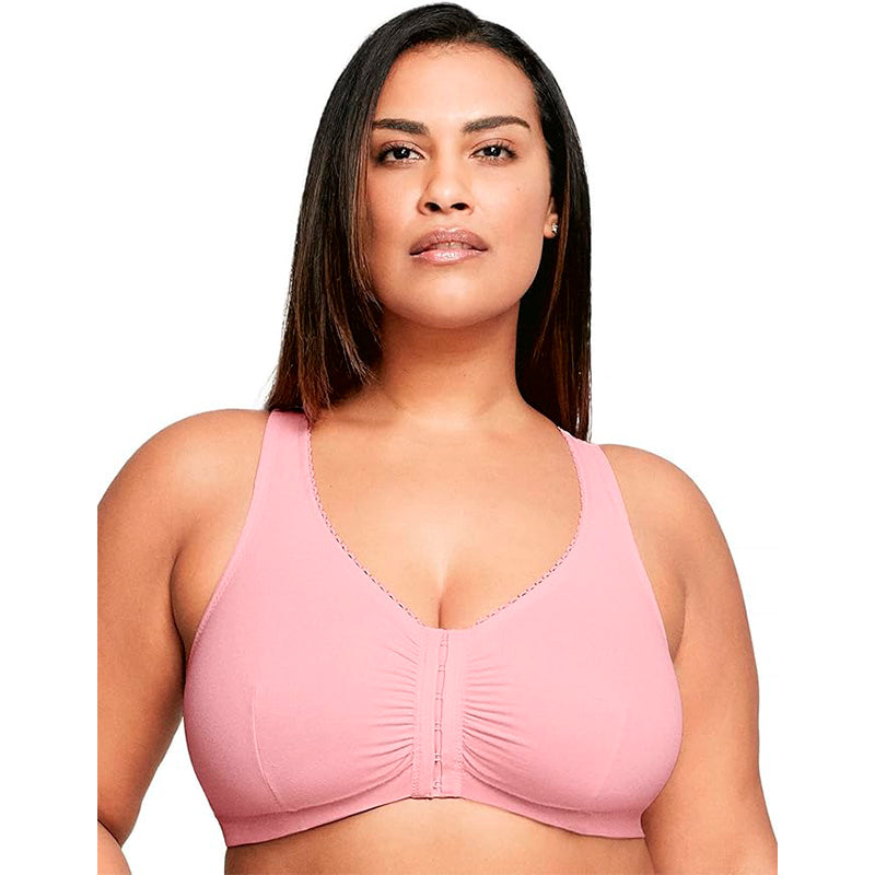 Glamorise Front-Closure Cotton T-Back Wirefree Pink Blush 44 B/C/D