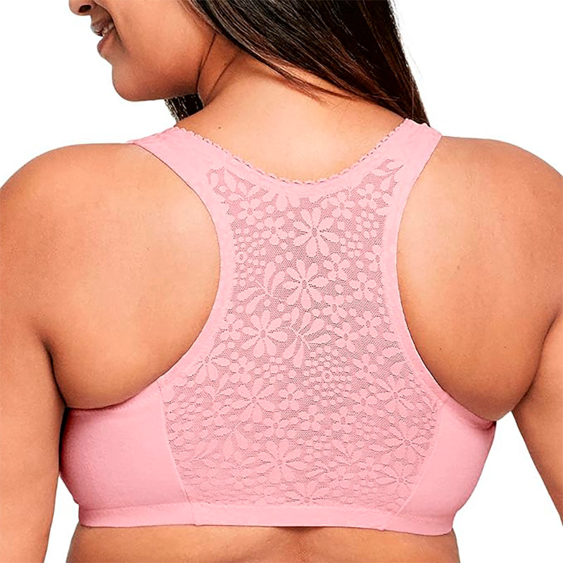 Glamorise Front-Closure Cotton T-Back Wirefree Pink Blush 44 B/C/D