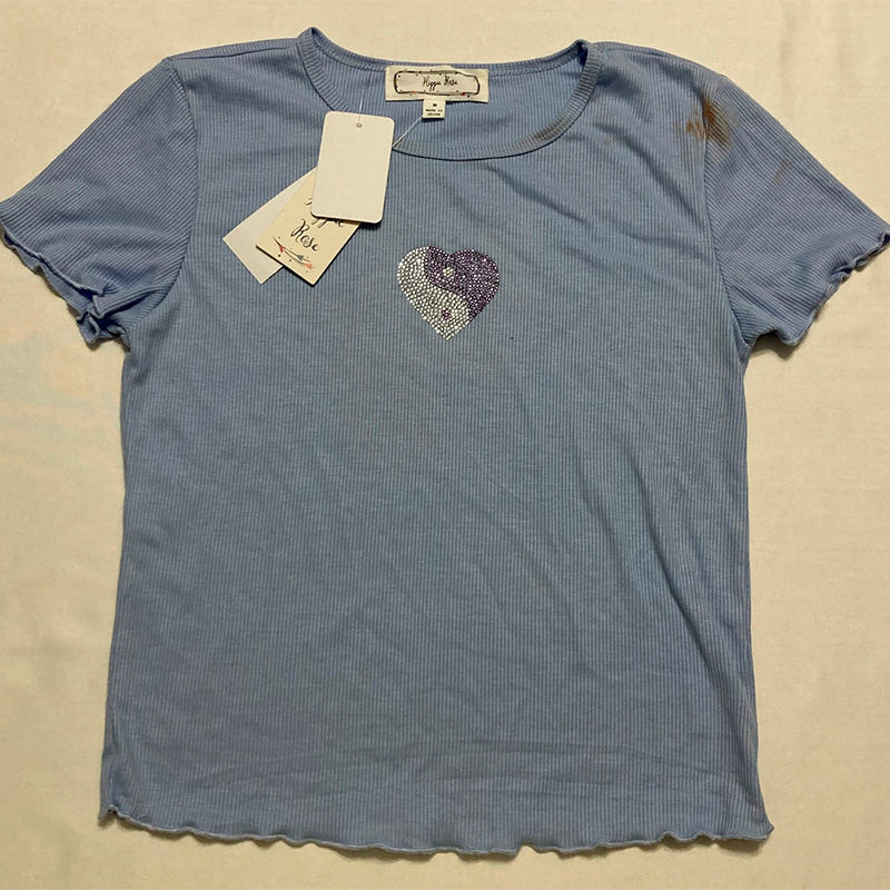 NWD Hippie Rose Crewneck Short-Sleeve Rhinestone T-Shirt Blue M