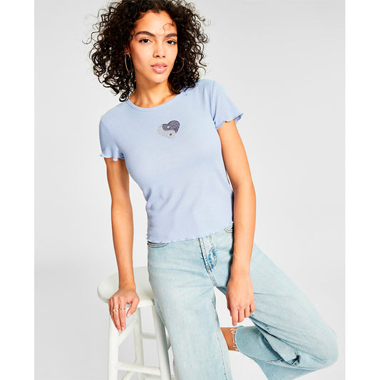 NWD Hippie Rose Crewneck Short-Sleeve Rhinestone T-Shirt Blue M