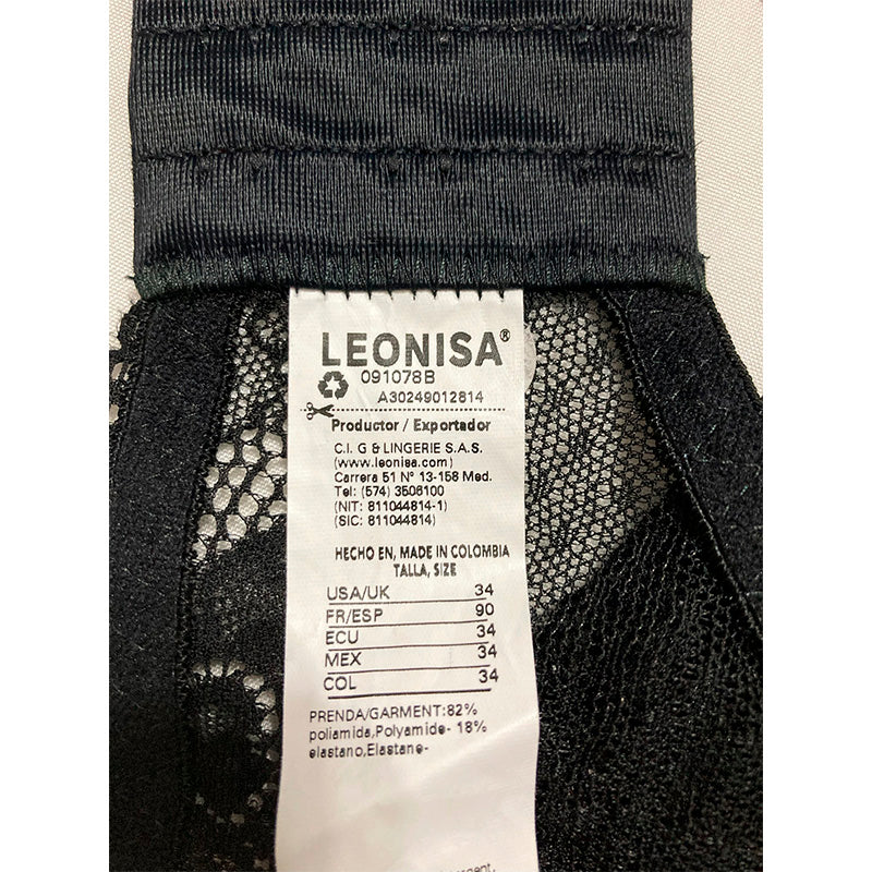 Leonisa Bralette Lace Adjustable Straps Black 34