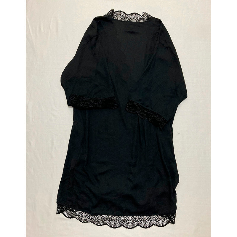 INC Lace Trim Short Robe Black M