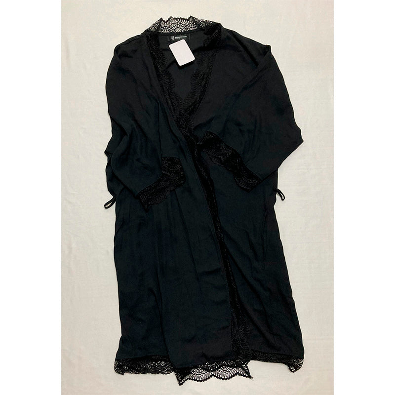 INC Lace Trim Short Robe Black M