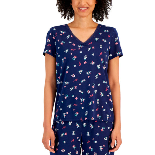 Charter Club Cotton Printed Only Pajama Top Navy 2XL