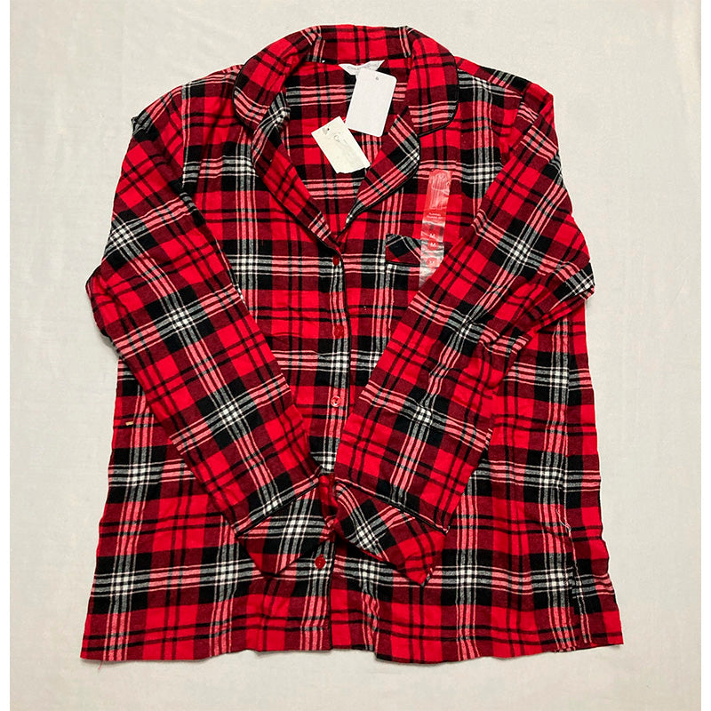 Charter Club Printed Cotton Flannel Only Pajama Top Red M