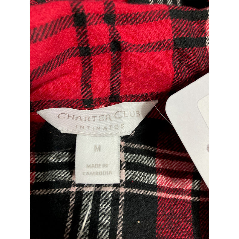 Charter Club Printed Cotton Flannel Only Pajama Top Red M