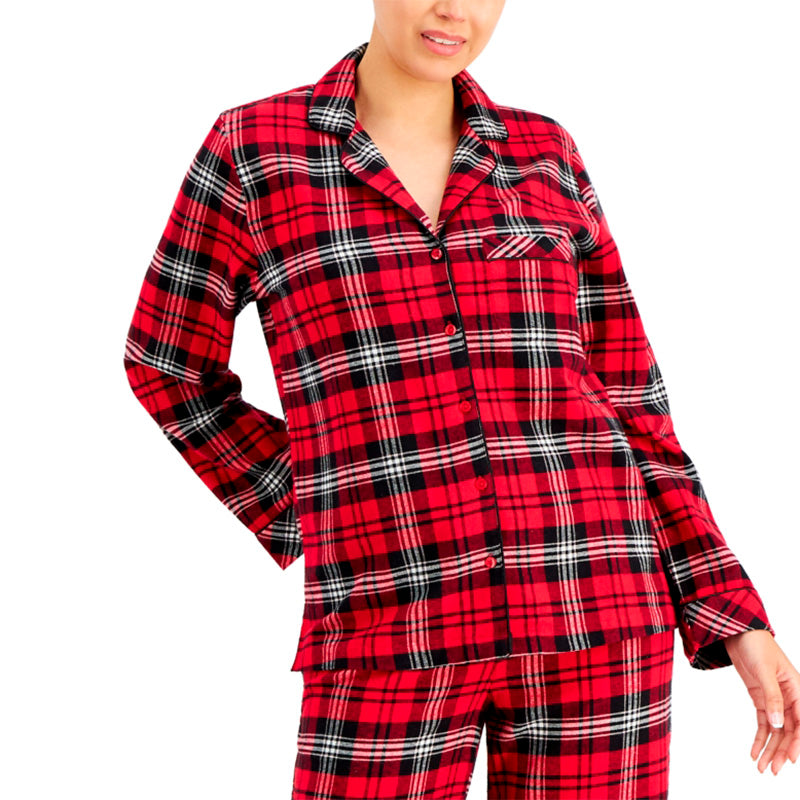 Charter Club Printed Cotton Flannel Only Pajama Top Red M