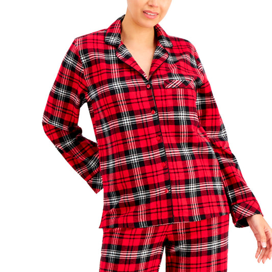 Charter Club Printed Cotton Flannel Only Pajama Top XS