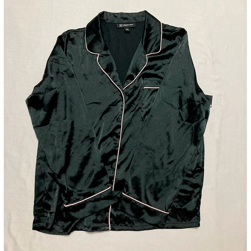 INC Satin Notch Collar Only Pajama Top Black M
