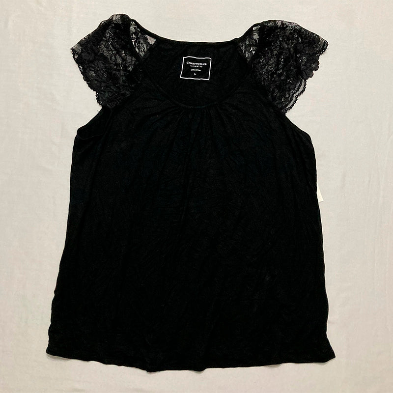 Charter Club Cotton Lace-Trim Only Pajama Top Black L