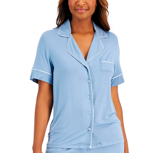 Alfani Women's Notch Collar & Shorts Only Pajama Top Blue L