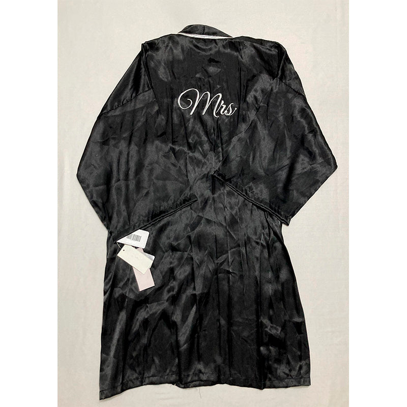 NWD Linea Donatella 'Mrs' Satin Wrap Bridal Robe Black XL