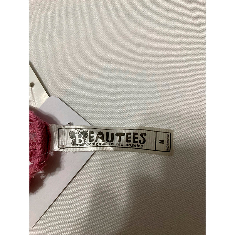 Beautees Cold-Shoulder Illusion-Lace Top Pink M