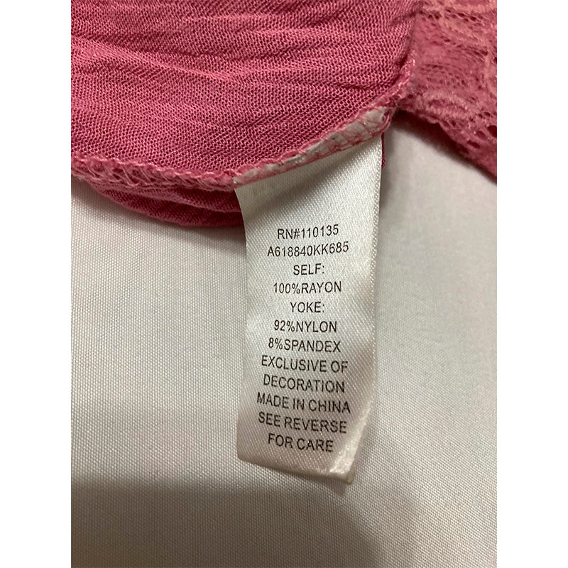 Beautees Cold-Shoulder Illusion-Lace Top Pink M