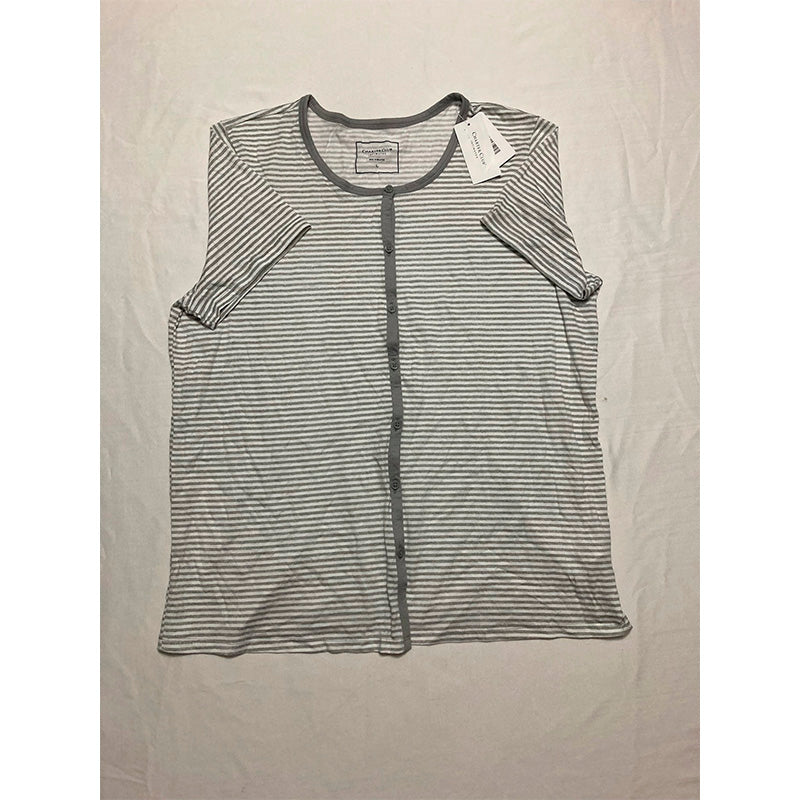 Charter Club Only Pajama Top Heather Grey Striped L