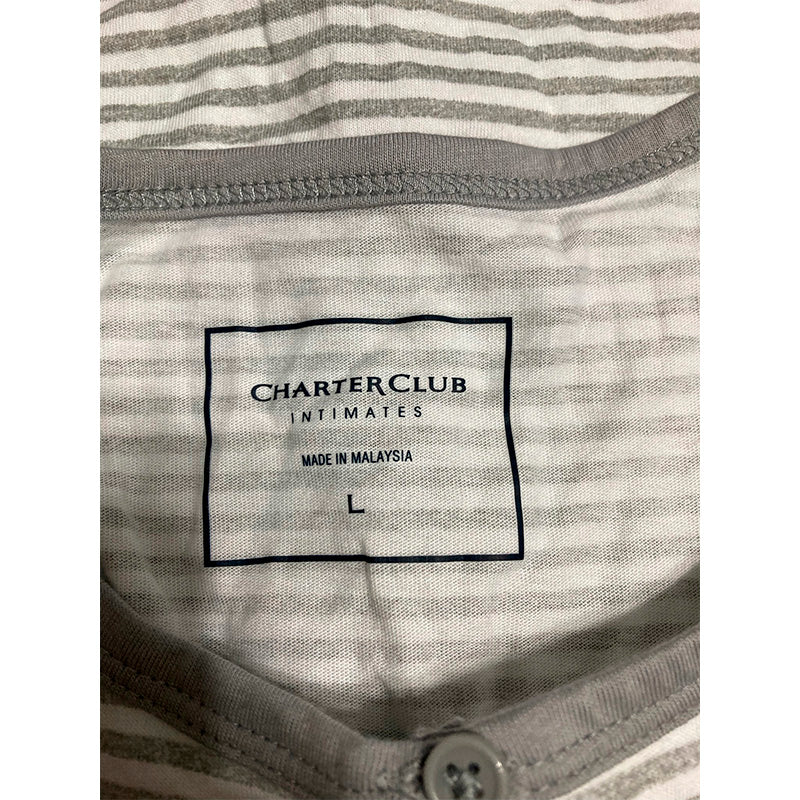 Charter Club Only Pajama Top Heather Grey Striped L