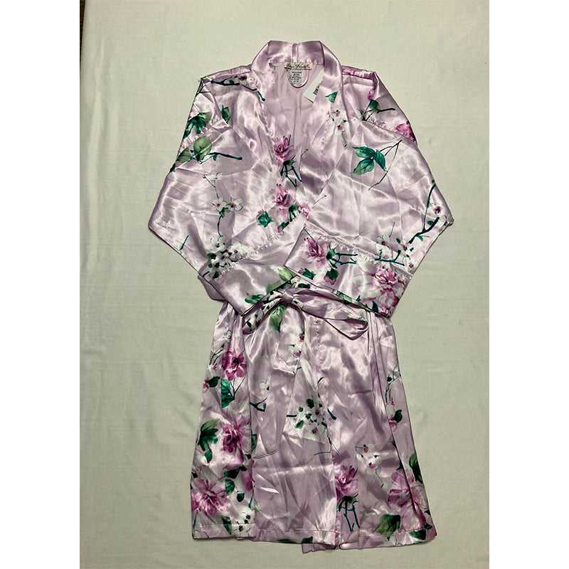 NWD Linea Donatella Floral-Print Satin Wrap Robe S