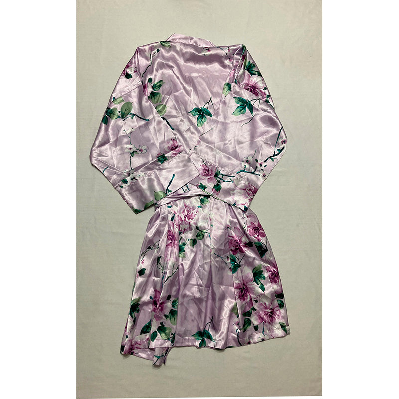 NWD Linea Donatella Floral-Print Satin Wrap Robe S
